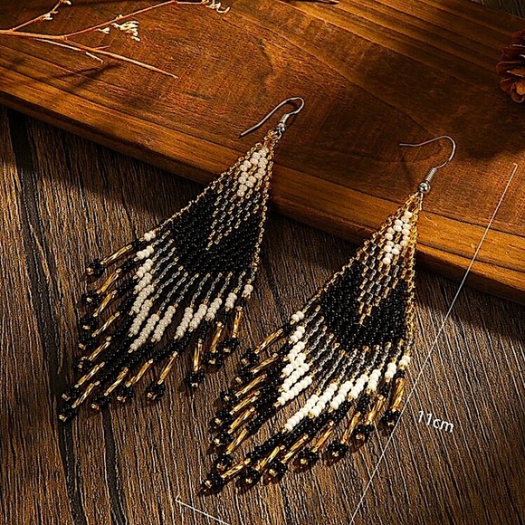 Bohemian Style Tassel Earrings with Glass Beads Dangle Earrings Vibrant - Picture 4 of 4